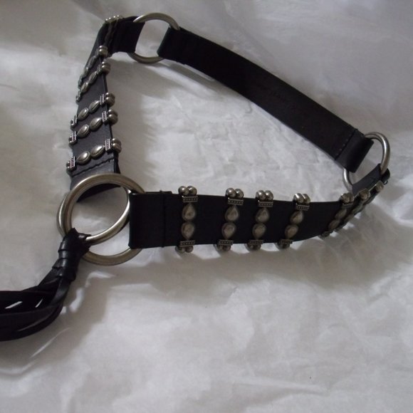 BLACK AND SILVER STRAPPY LEATHER BELT - Picture 10 of 15